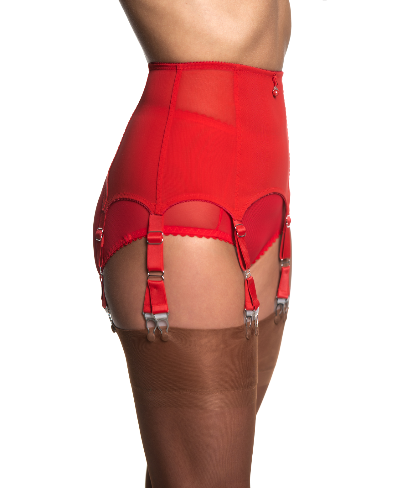 Unleash your Sensuality with our Exclusive Italian Powermesh 6-Strap Suspender Belt in Erotic Red