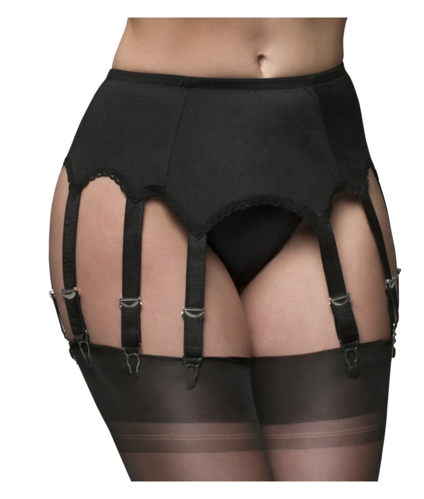 Sexy retro suspender belt with 8 straps with metal clips - black