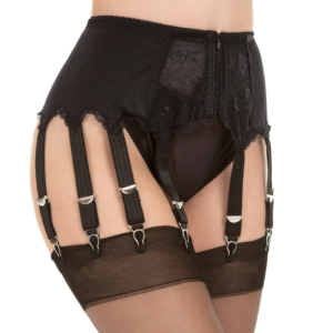 Black Front Hook, 100% handmade, suspender belt 6 to 14 straps - black