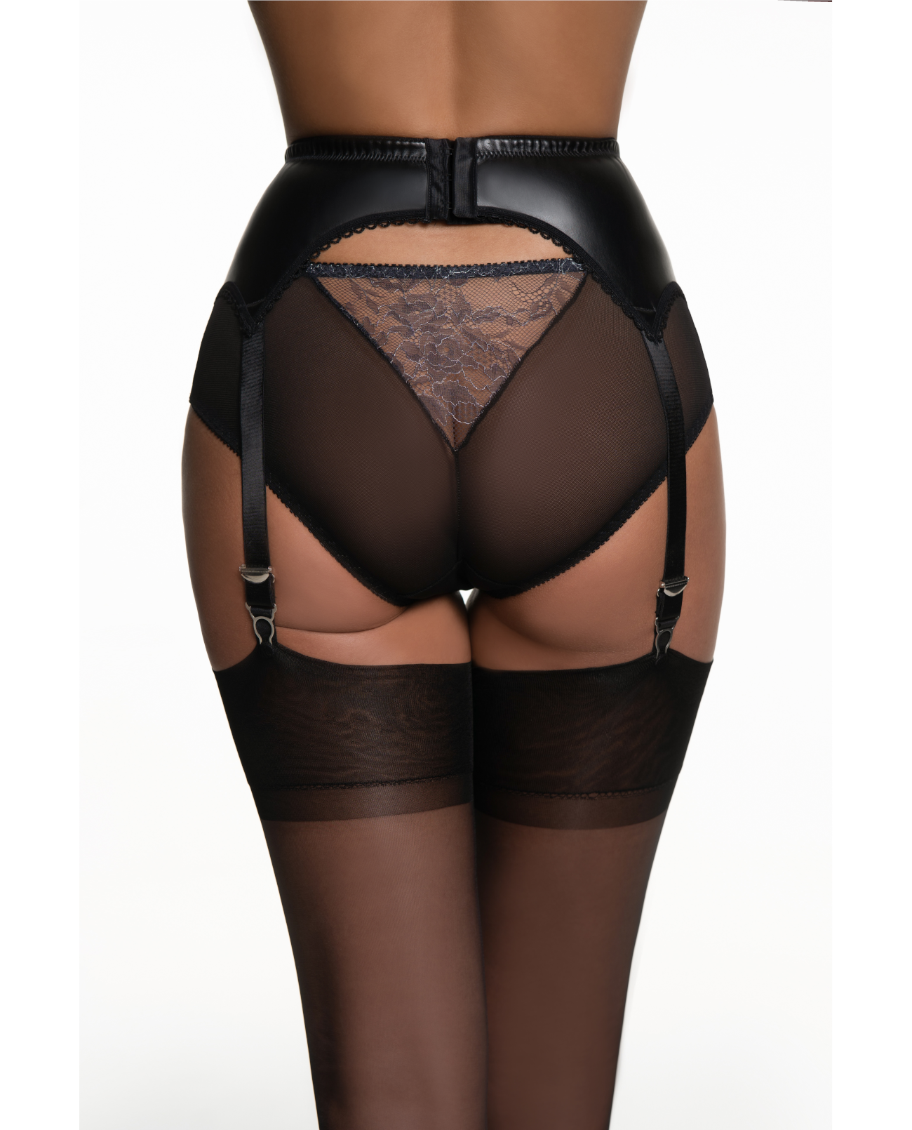 Elaine Edwards faux leather suspender belt, black, 6 straps - Image 2