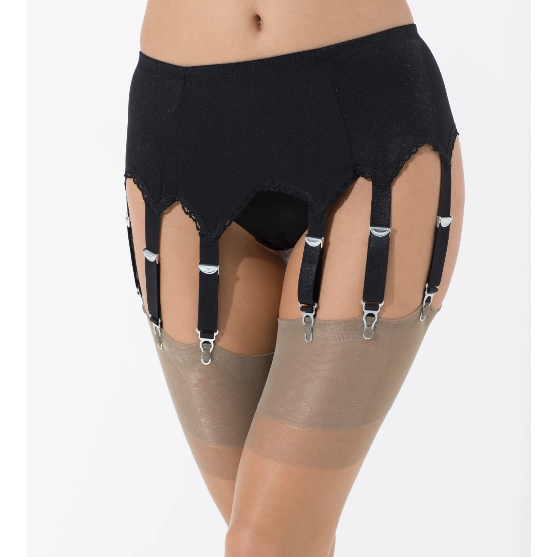 Victoria, 100% handmade, suspender belt 6 to 14 straps – black