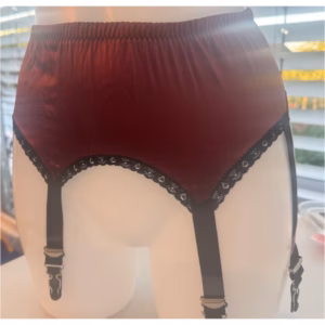 Bordeaux-colored garter belt with 8 suspender straps, made of stretch silk, size M