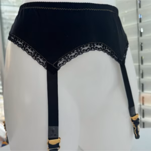 Black silk suspender belt with gold clips Gr. M or XL